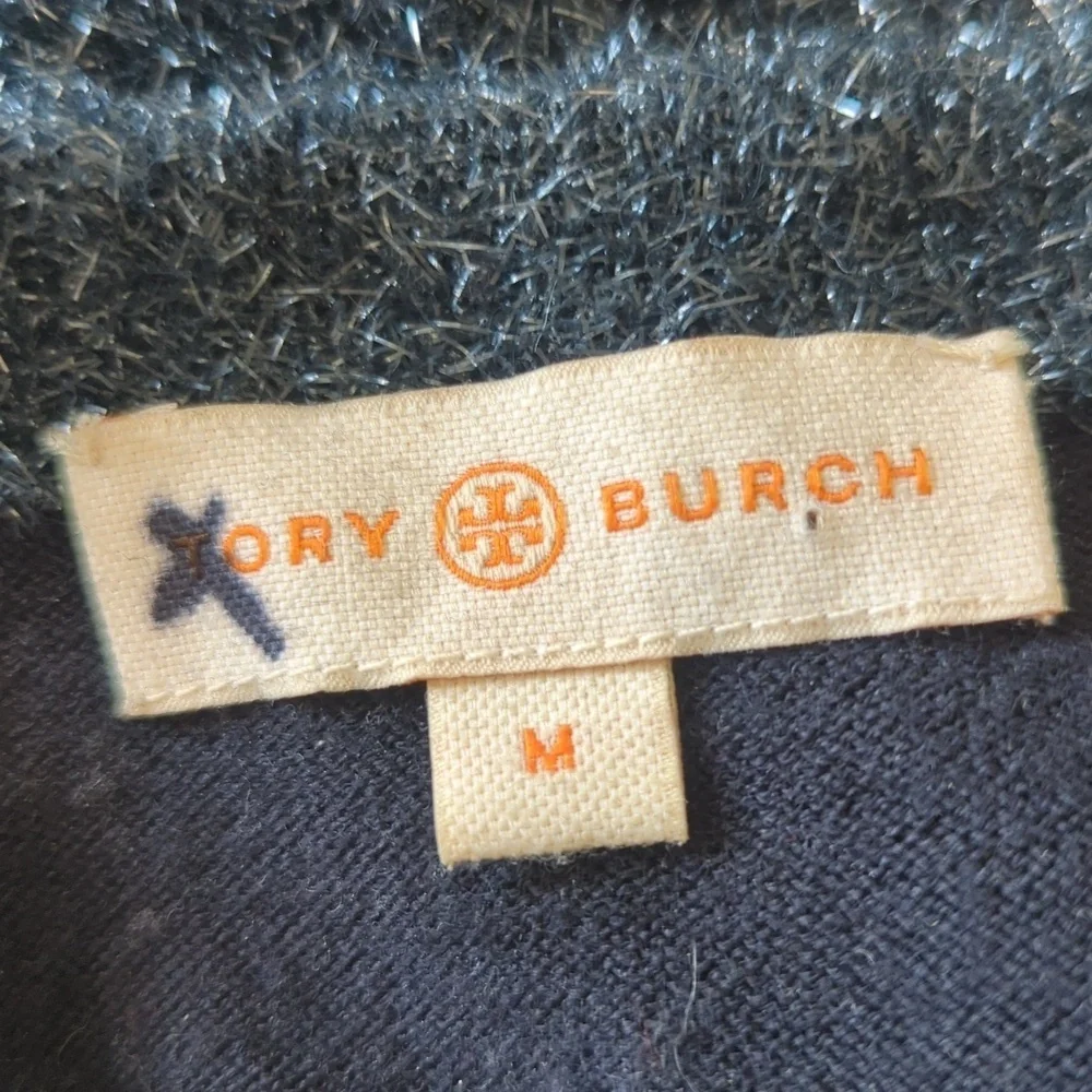 Tory Burch Merino Wool Navy Blue Teal embellished dragonfly Rory Sweater